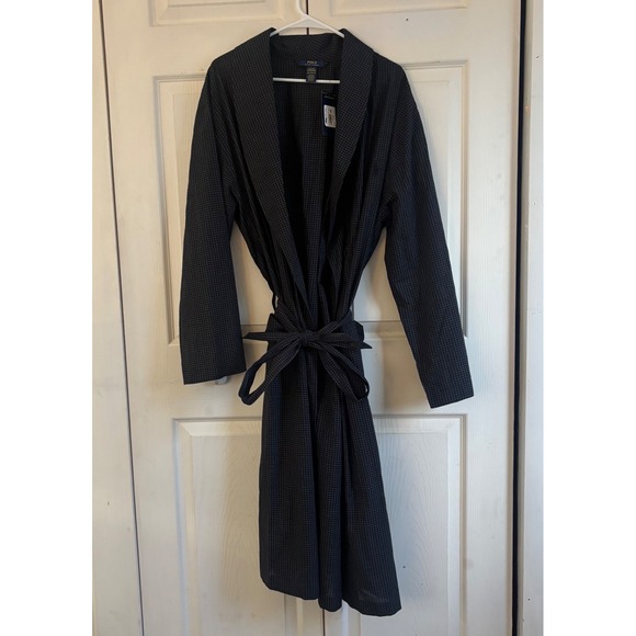 NWT Polo Ralph Lauren Mens Black Check Robe Sleepwear Dressing Gown Size M - Picture 2 of 13